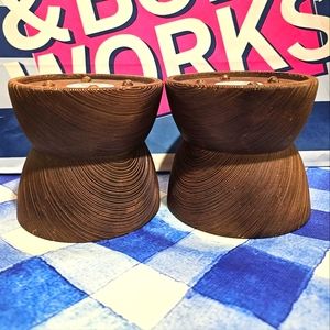 2 dark wood 3 wick candle pedestals from bath and body works